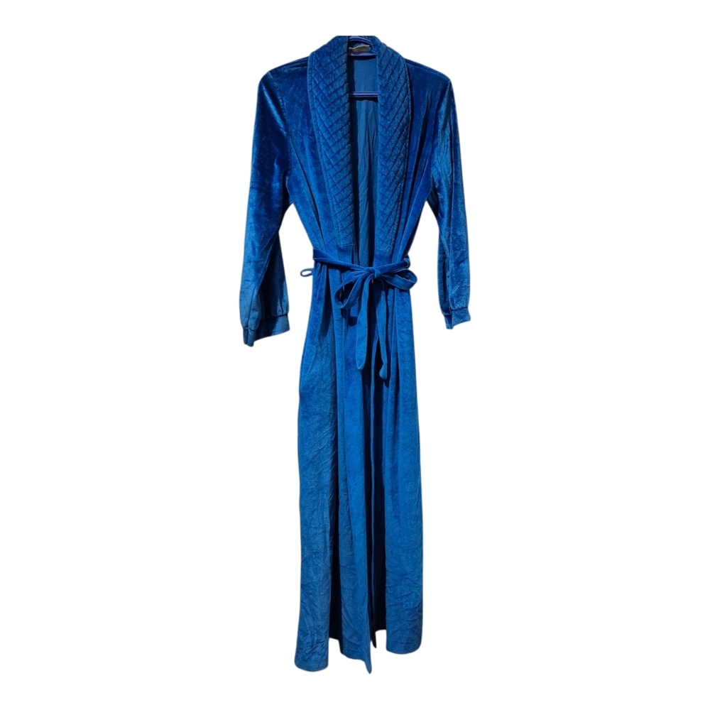 Vintage Royal Blue Velours Bathrobe - Picture 3 of 3
